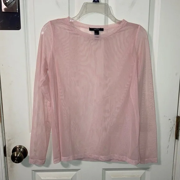 Forever 21 Sheer Pink Long Sleeve Top L Like New - Picture 1 of 6